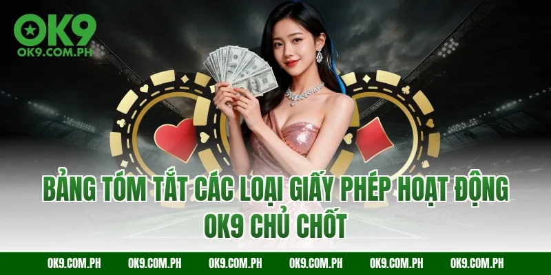 Bảng tóm tắt các loại giấy phép hoạt động OK9 chủ chốt